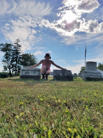 At the gravesite of newly discovered ancestors in Pennsyvania