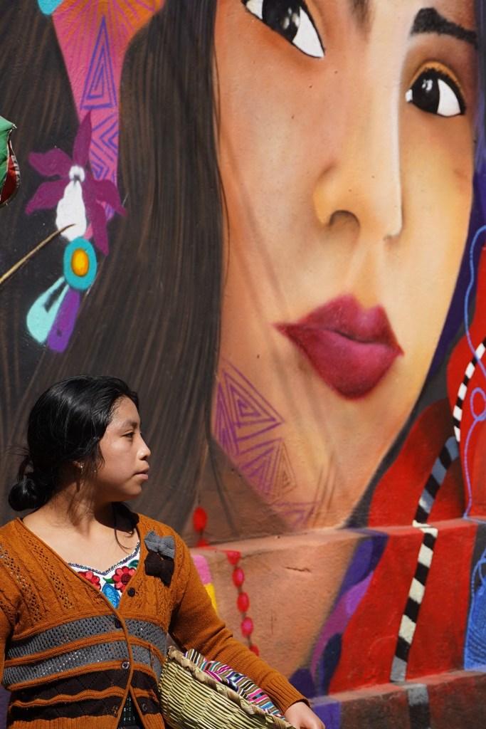 girl mirror mural Lake Atitlan, Guatemala
