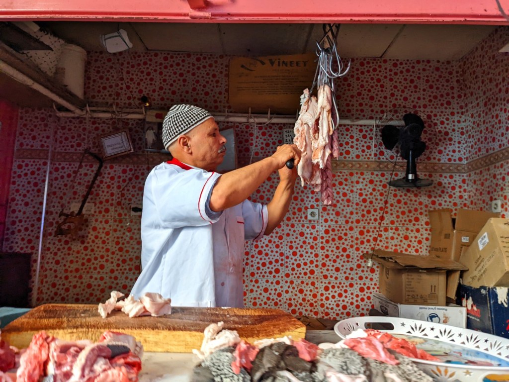 meat vendor Marrakesh, Morocco