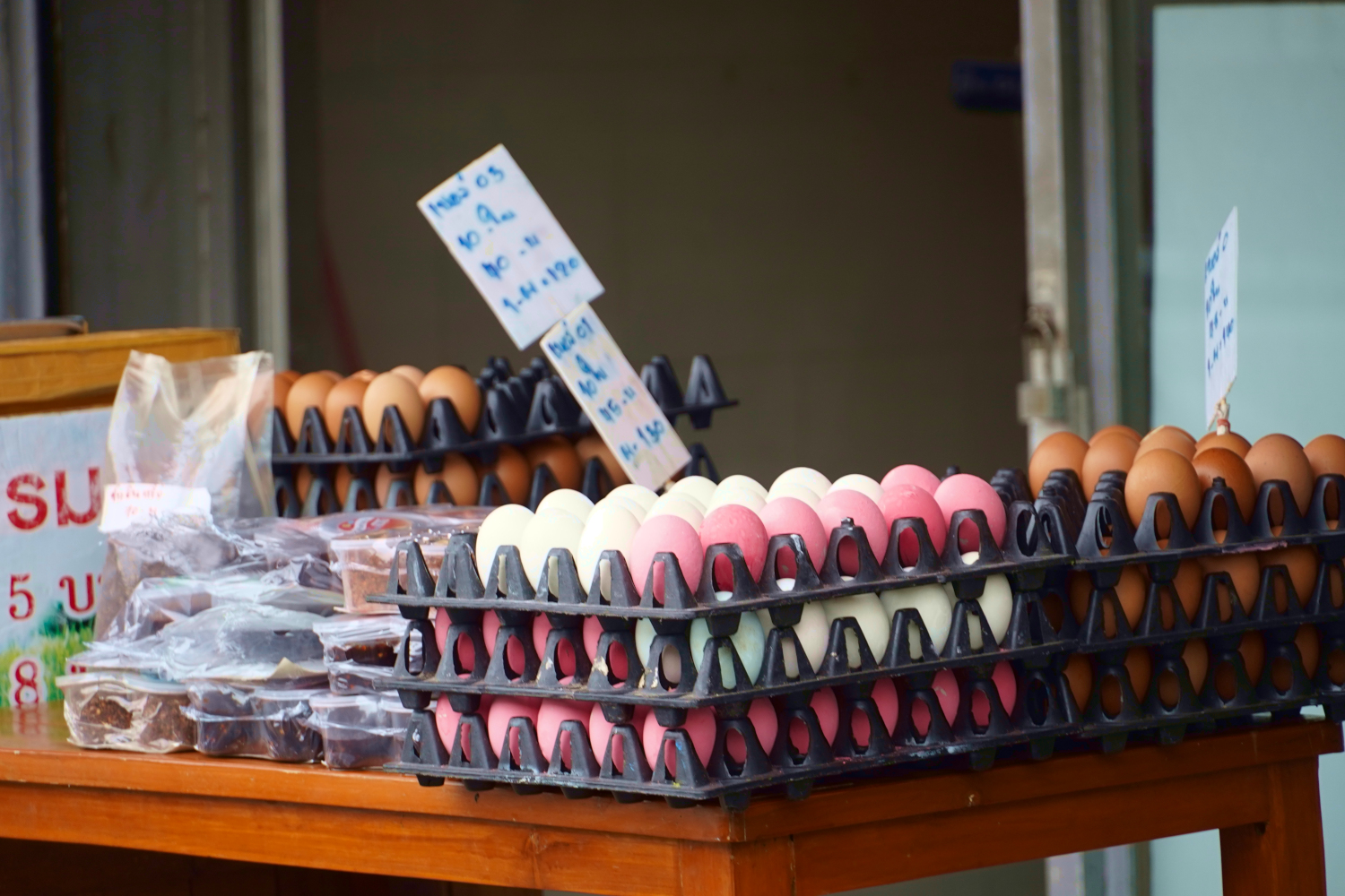 colorful eggs for sale in Bangkok, Thailand