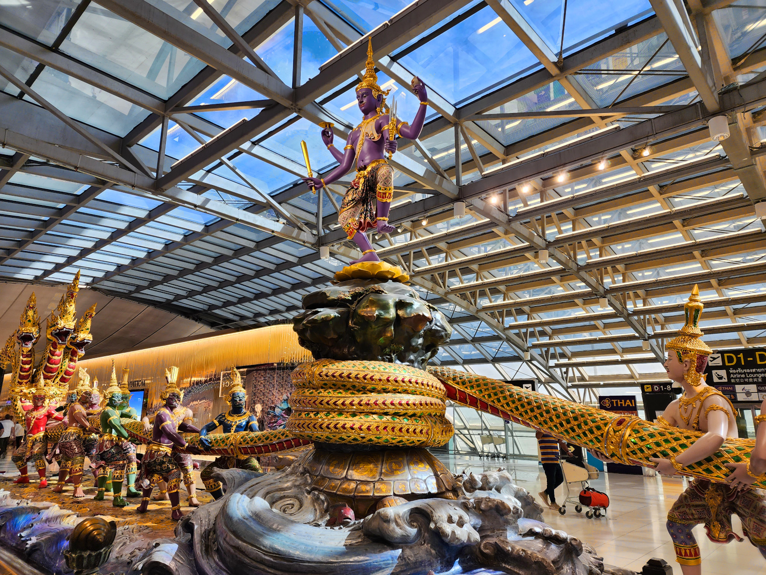 "The Churning of the Ocean of Milk" an iconic statue at the airport in Bangkok