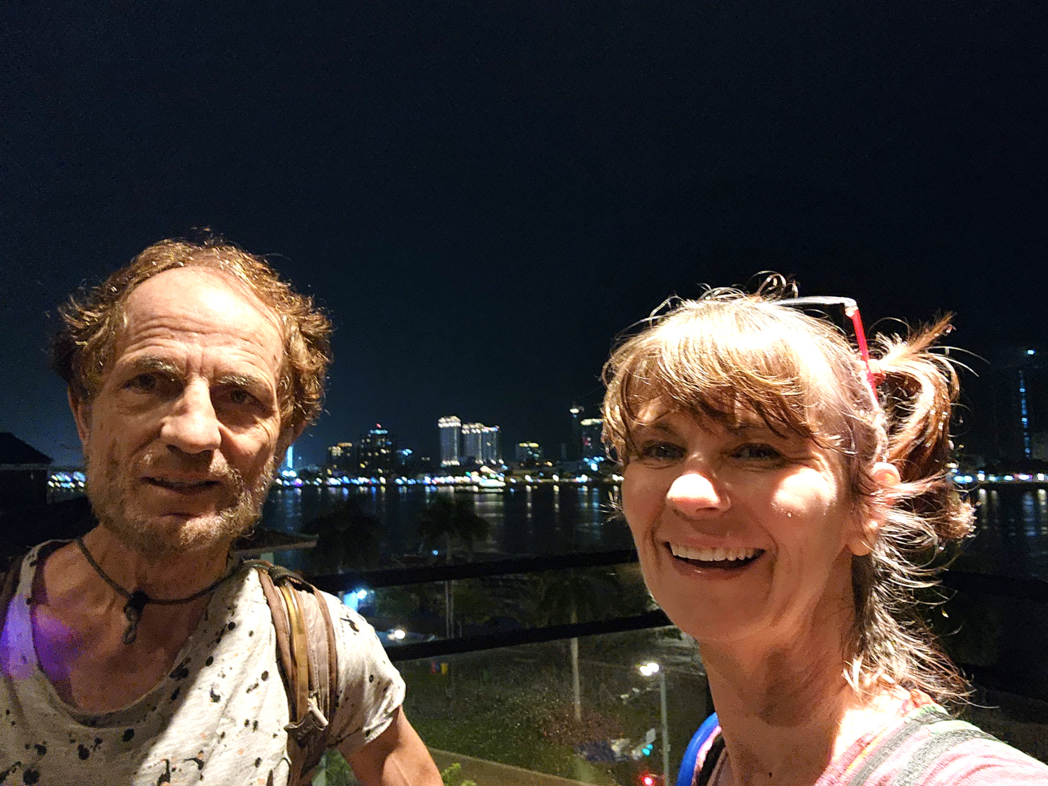 World Travel Backpackers on the Mekong River at night
