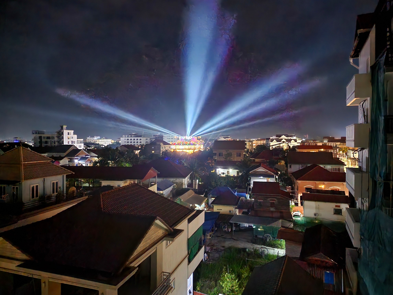 Bright lights at night in Siem Reap, Cambodia