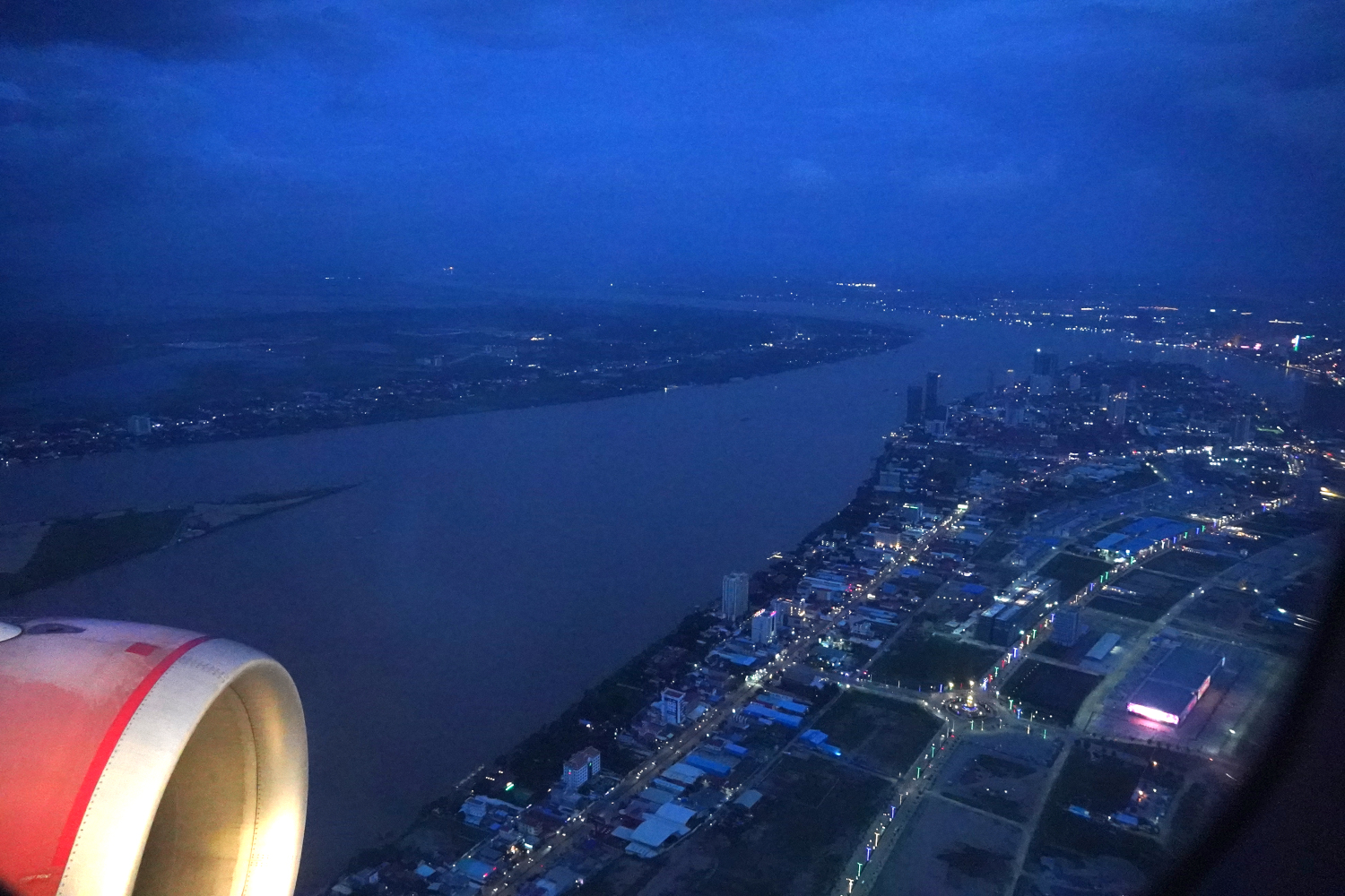 on the flight arriving in Phnom Penh at night