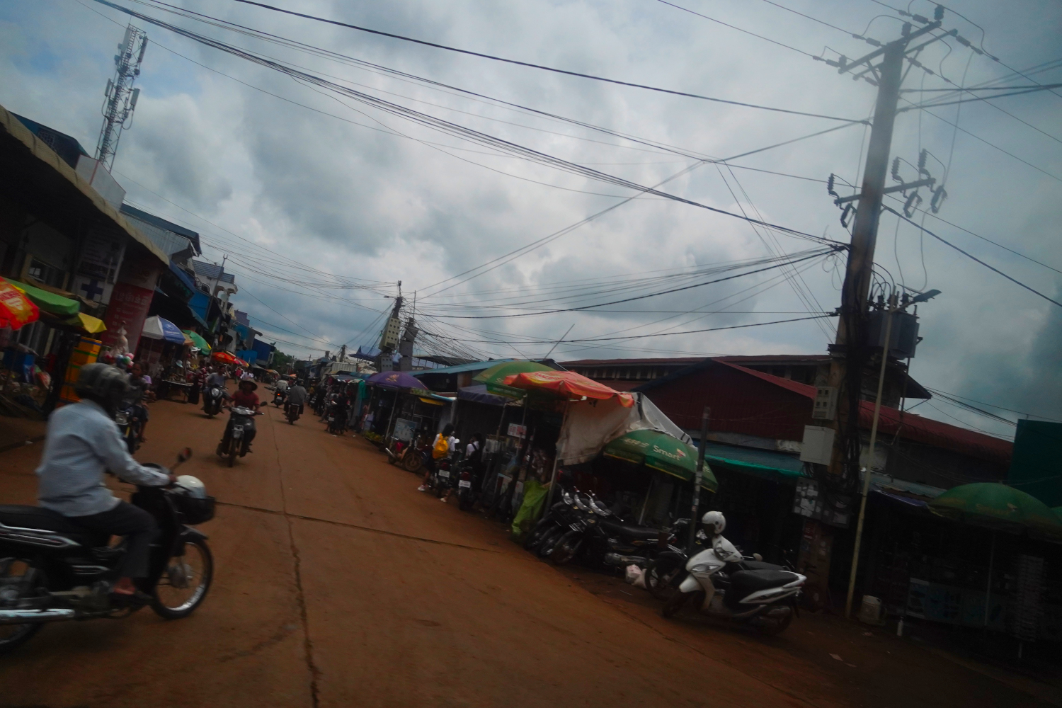 motos and shops along the street