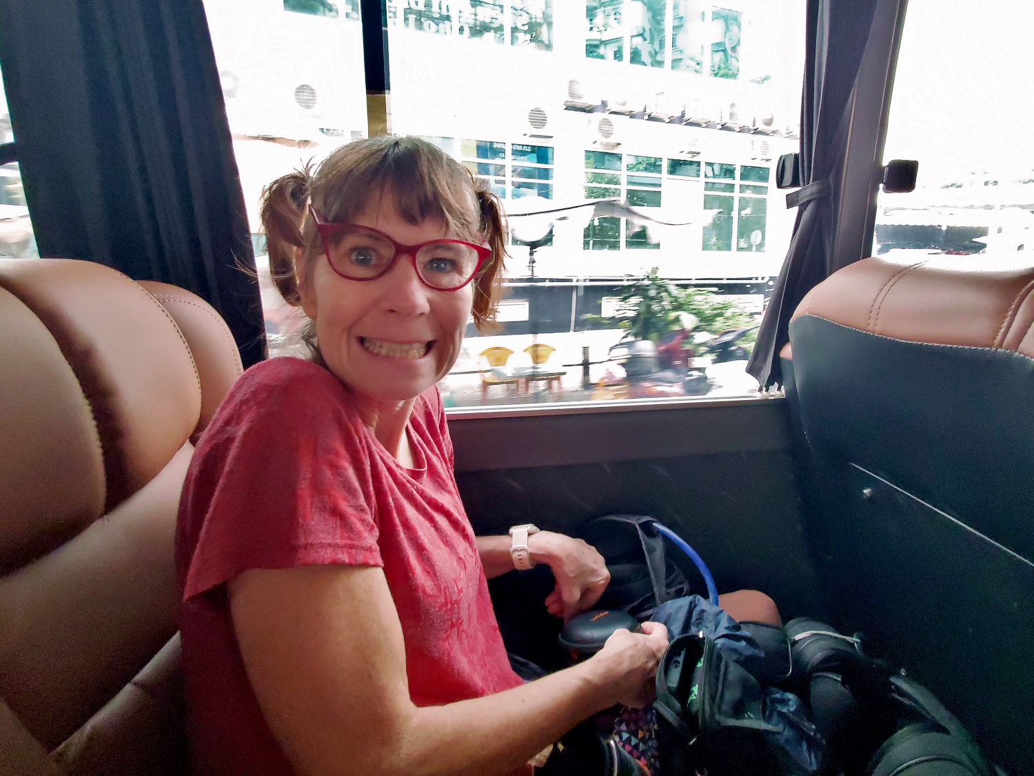 excited to be on the bus to Cambodia