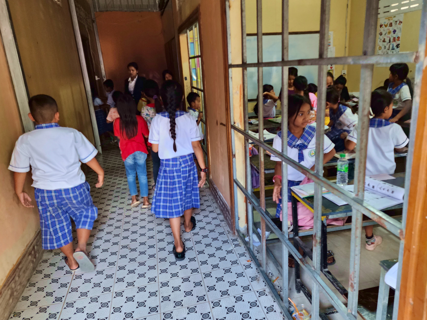 Phnom Sampov, Cambodia students going to class in open air classrooms