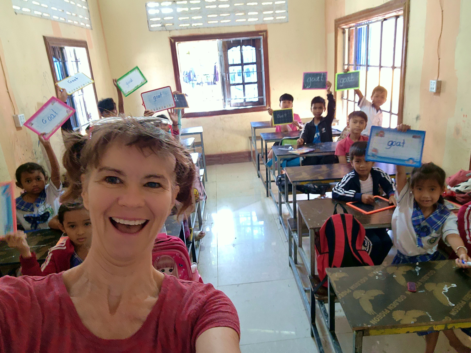 English teacher teaching in Phnom Sampov, Cambodia