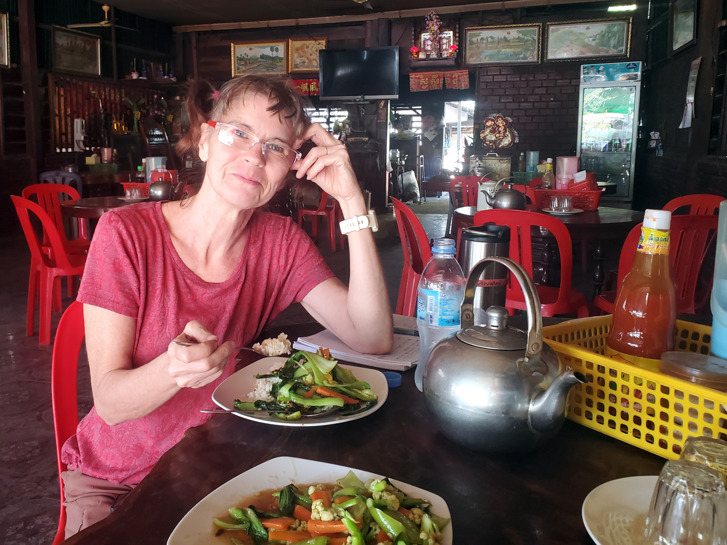 served a vegetarian meal in Phnom Sampov, Cambodia