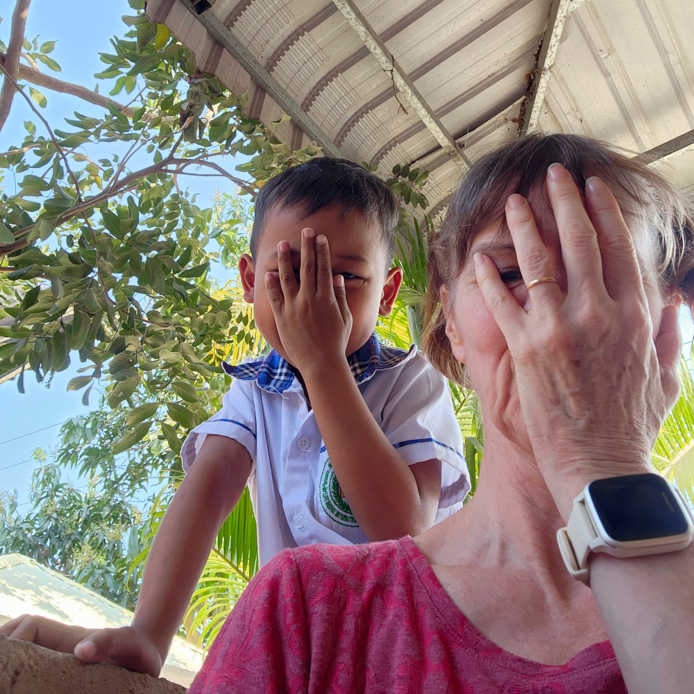getting silly with one of the students in Phnom Sampov