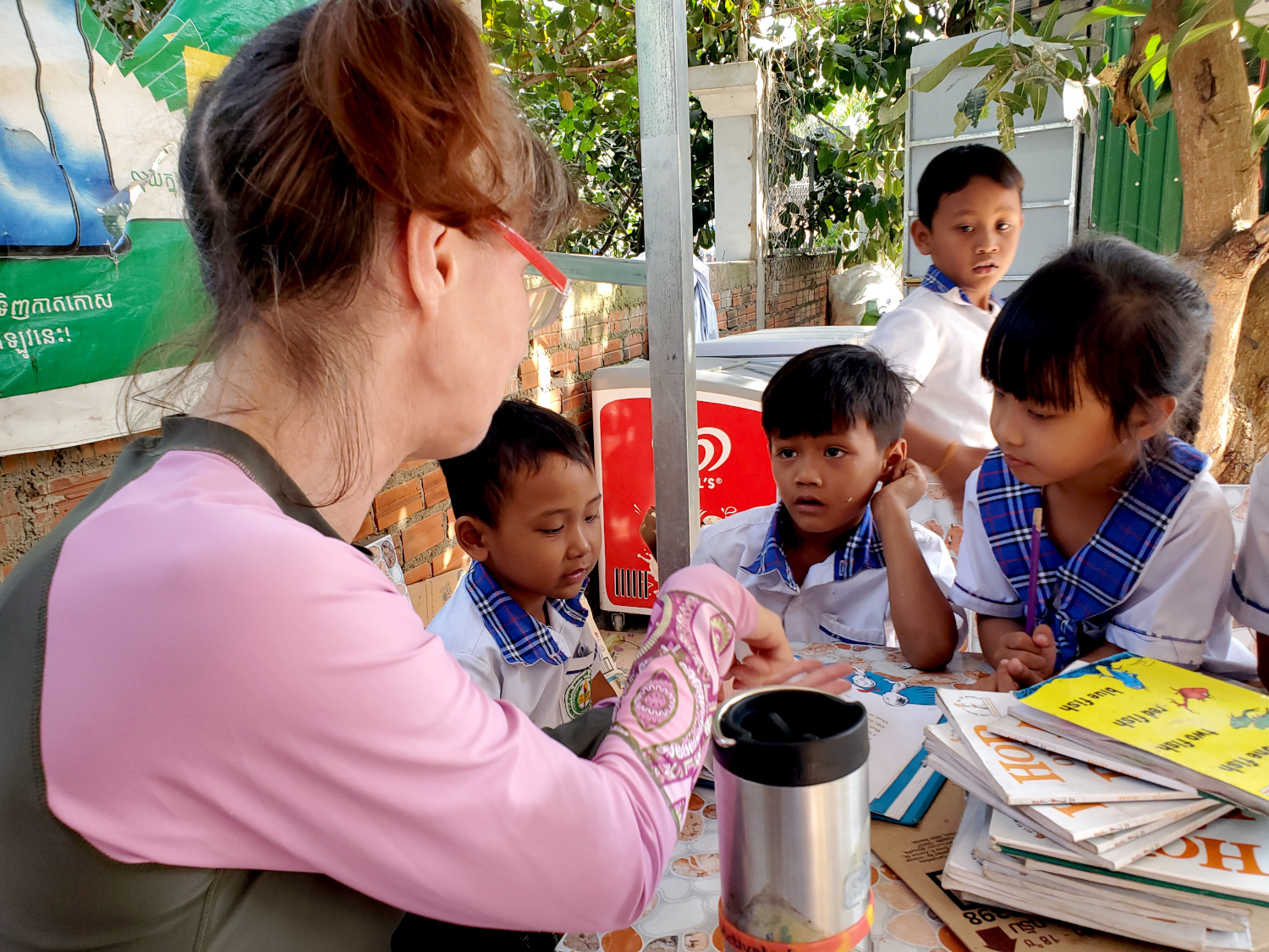 teaching in students in Phnom Sampov