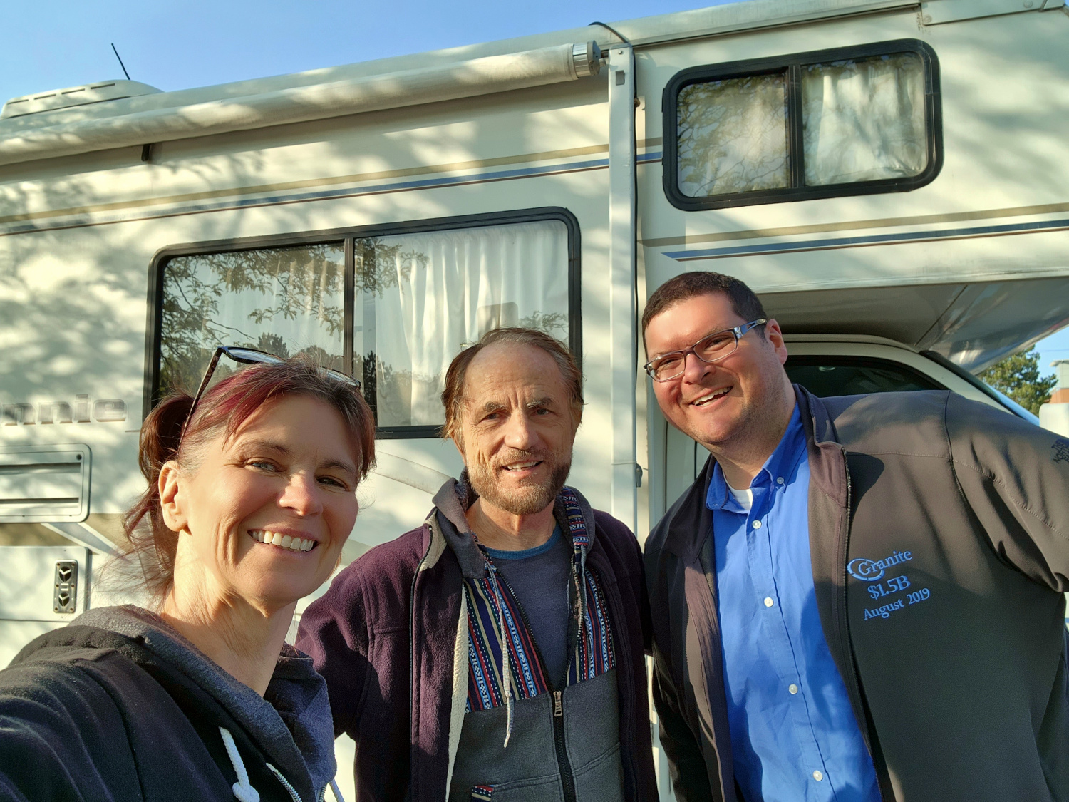 friends posing for selfie with RV Massachusetts, USA